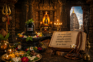 Mahamrityunjay Jaap at Trimbakeshwar Temple with Shiva Lingam, mantra book and puja setup