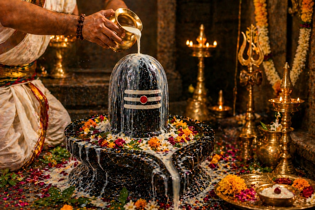 Rudrabhishek Puja at Trimbakeshwar Temple with Shiva Lingam Abhishek using milk and sacred rituals